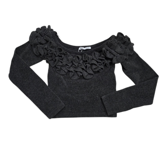 NEW ZARA RUFFLED CHENILLE CROP TOP - Picture 5 of 7